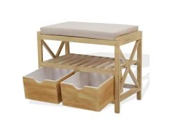 Mobili Rebecca Banquette Coffre 2 Tiroir 2 Etagere Bois Beige Vintage 46x60x33 -Banquette Soldes Magasin G CNF V85872028 D