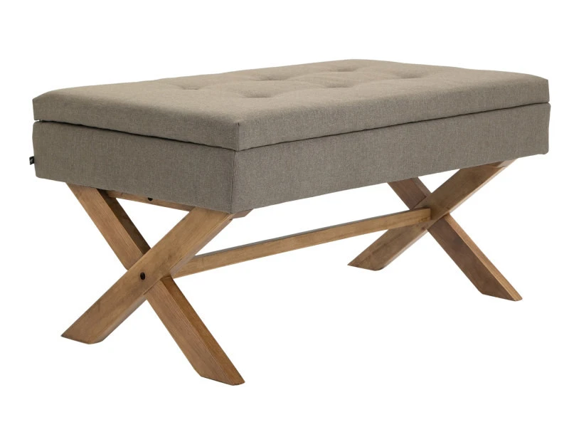 Banquette Namaro En Tissu Avec Espace De Rangement Pieds Bois De Caoutchouc , Taupe/antique Clair 3 Banquette Namaro En Tissu Avec Espace De Rangement Pieds Bois De Caoutchouc , Taupe/antique Clair