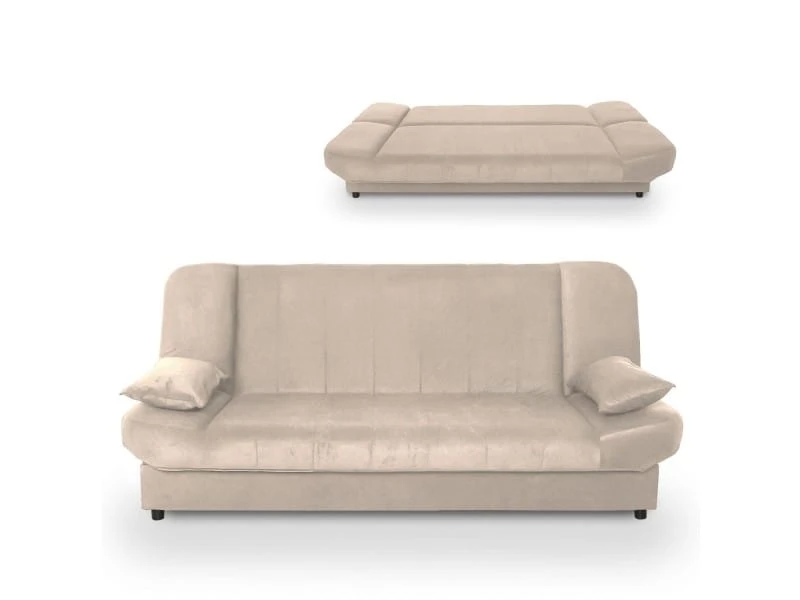 Maddy - Banquette Clic Clac Convertible En Tissu Beige 3 Maddy - Banquette Clic Clac Convertible En Tissu Beige