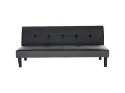 GPASPLUS Ivy Banquette Clic Clac 3 Places Capitonné - Simili Noir Et Tissu Gris Claur - L 180 X P 84 X H 74 Cm
