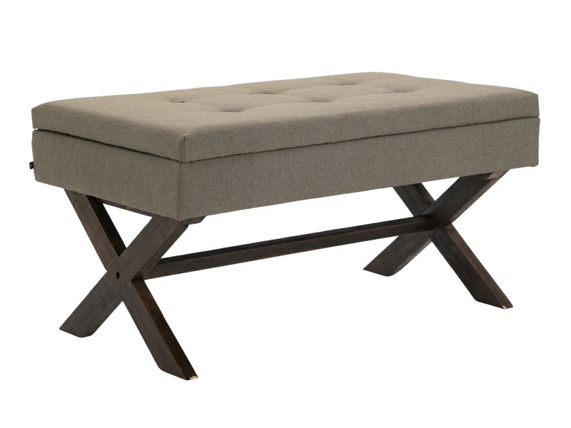 Banquette Namaro En Tissu Avec Espace De Rangement Pieds Bois De Caoutchouc , Taupe/antique 3 Banquette Namaro En Tissu Avec Espace De Rangement Pieds Bois De Caoutchouc , Taupe/antique