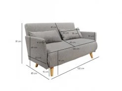 MEUBLETMOI Banquette Convertible 2 Places Tissu Gris Clair Pieds Bois - Judy -Banquette Soldes Magasin G CNF Y33970572 E