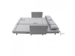 MEUBLETMOI Banquette Convertible 2 Places Tissu Gris Clair Pieds Bois - Judy -Banquette Soldes Magasin G CNF Y33970572 F