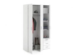 Armoire 3 Portes 3 Tiroirs 115 X 200,4 X 49,5, Structure En Bois, Blanc