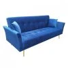 MEUBLETMOI Canapé 3 Places Convertible En Velours Bleu Et Pieds Doré - Ralph -Banquette Soldes Magasin G CNF Z39547866 B