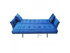 MEUBLETMOI Canapé 3 Places Convertible En Velours Bleu Et Pieds Doré - Ralph 9 MEUBLETMOI Canapé 3 Places Convertible En Velours Bleu Et Pieds Doré - Ralph -Banquette Soldes Magasin G CNF Z39547866 E