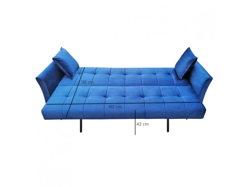 MEUBLETMOI Canapé 3 Places Convertible En Velours Bleu Et Pieds Doré - Ralph 5 MEUBLETMOI Canapé 3 Places Convertible En Velours Bleu Et Pieds Doré - Ralph – Image 4